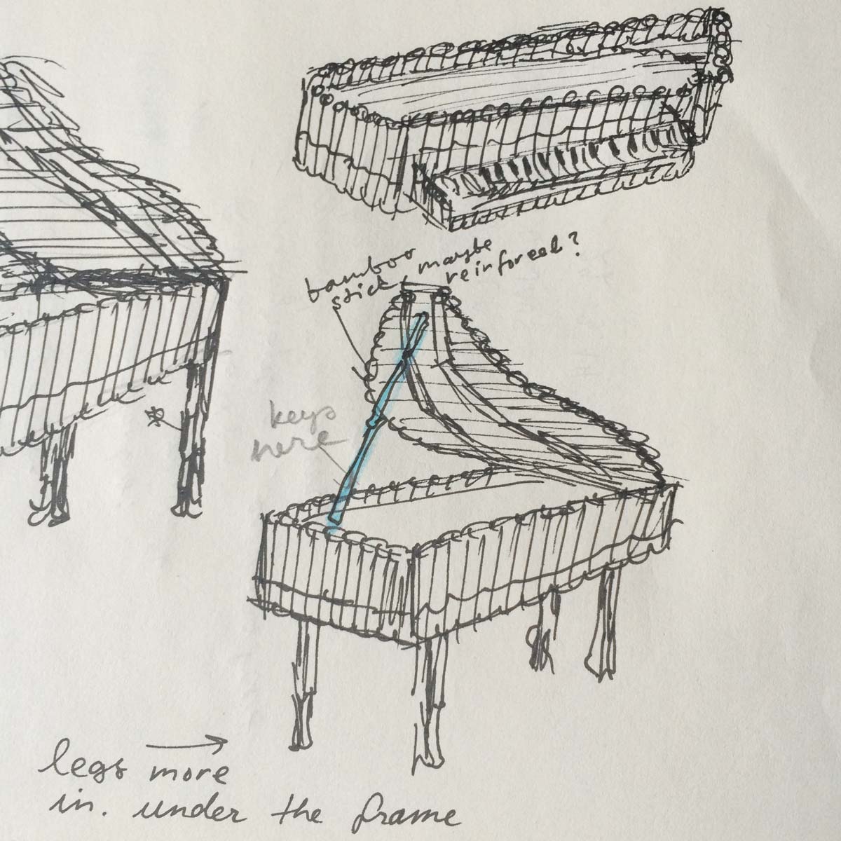 Sketches for the bamboo instrument, 2017.